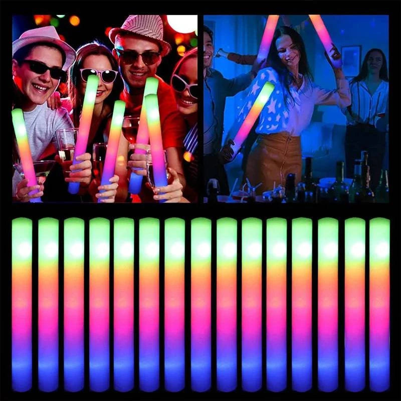 Vibrant LED Foam Glow Sticks - Multi-Color RGB Light Tubes for Events, Celebrations, and Parties (Set of 15/30) - Home Fads