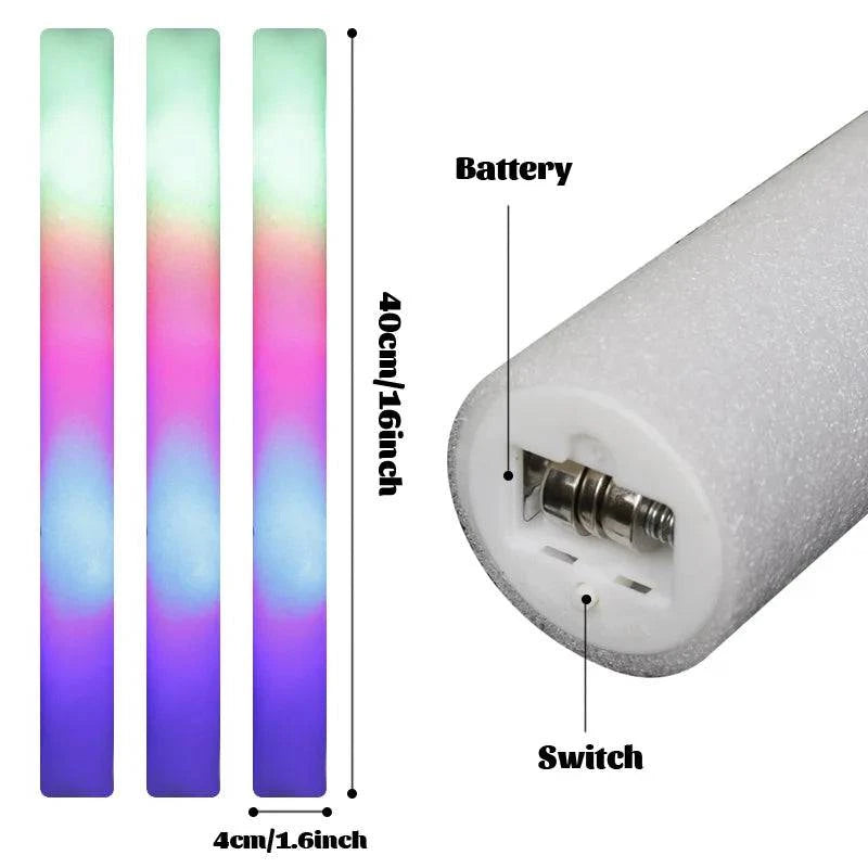 Vibrant LED Foam Glow Sticks - Multi-Color RGB Light Tubes for Events, Celebrations, and Parties (Set of 15/30) - Home Fads