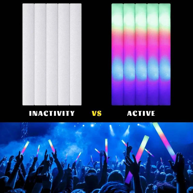 Vibrant LED Foam Glow Sticks - Multi-Color RGB Light Tubes for Events, Celebrations, and Parties (Set of 15/30) - Home Fads