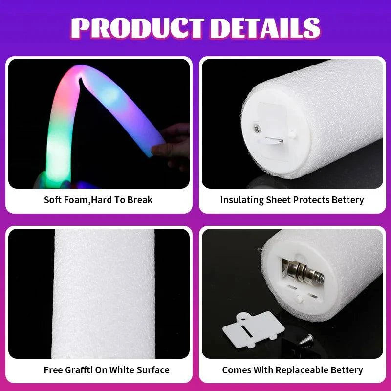 Vibrant LED Foam Glow Sticks - Multi-Color RGB Light Tubes for Events, Celebrations, and Parties (Set of 15/30) - Home Fads