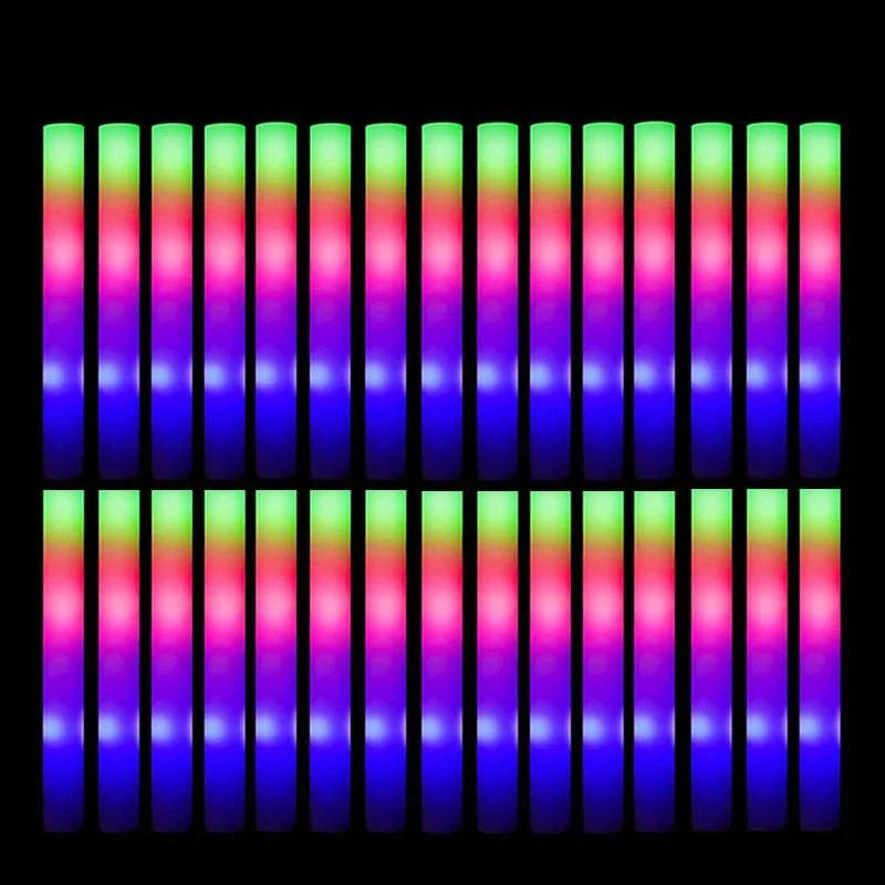 Vibrant LED Foam Glow Sticks - Multi-Color RGB Light Tubes for Events, Celebrations, and Parties (Set of 15/30) - Home Fads