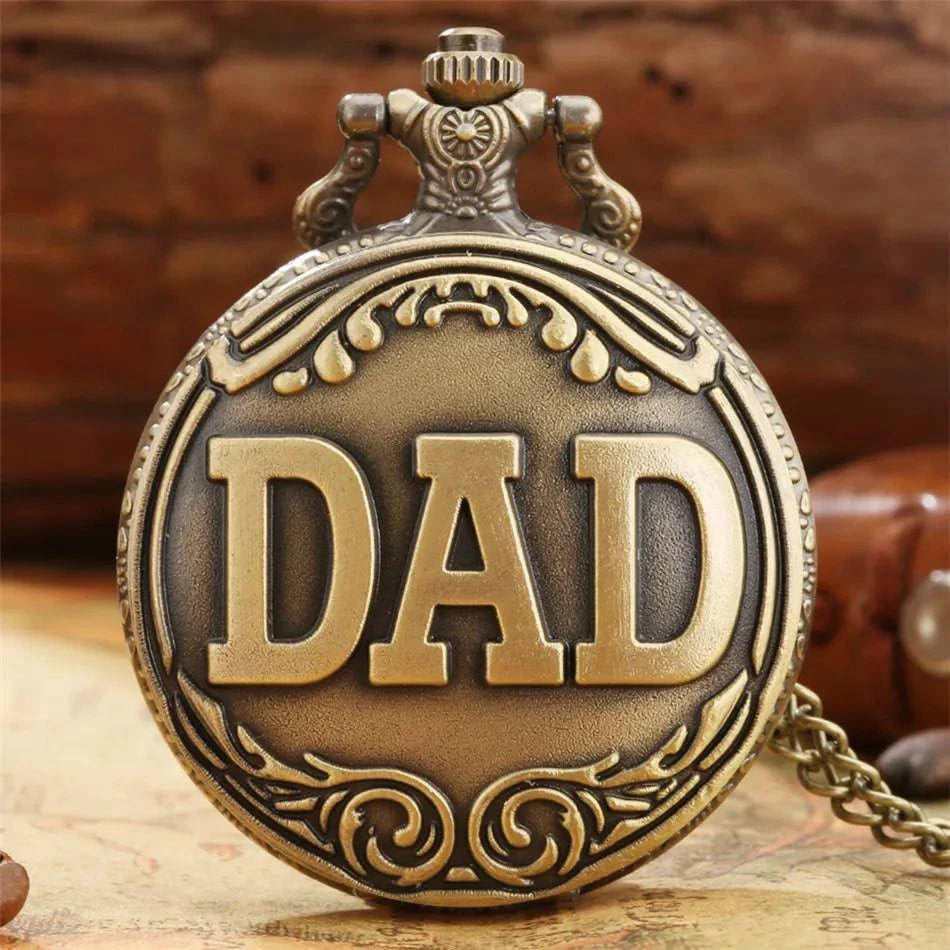 Vintage Bronze Dad Carving Fashion Quartz Pocket Watch - Perfect Father's Day Gift - Home Fads