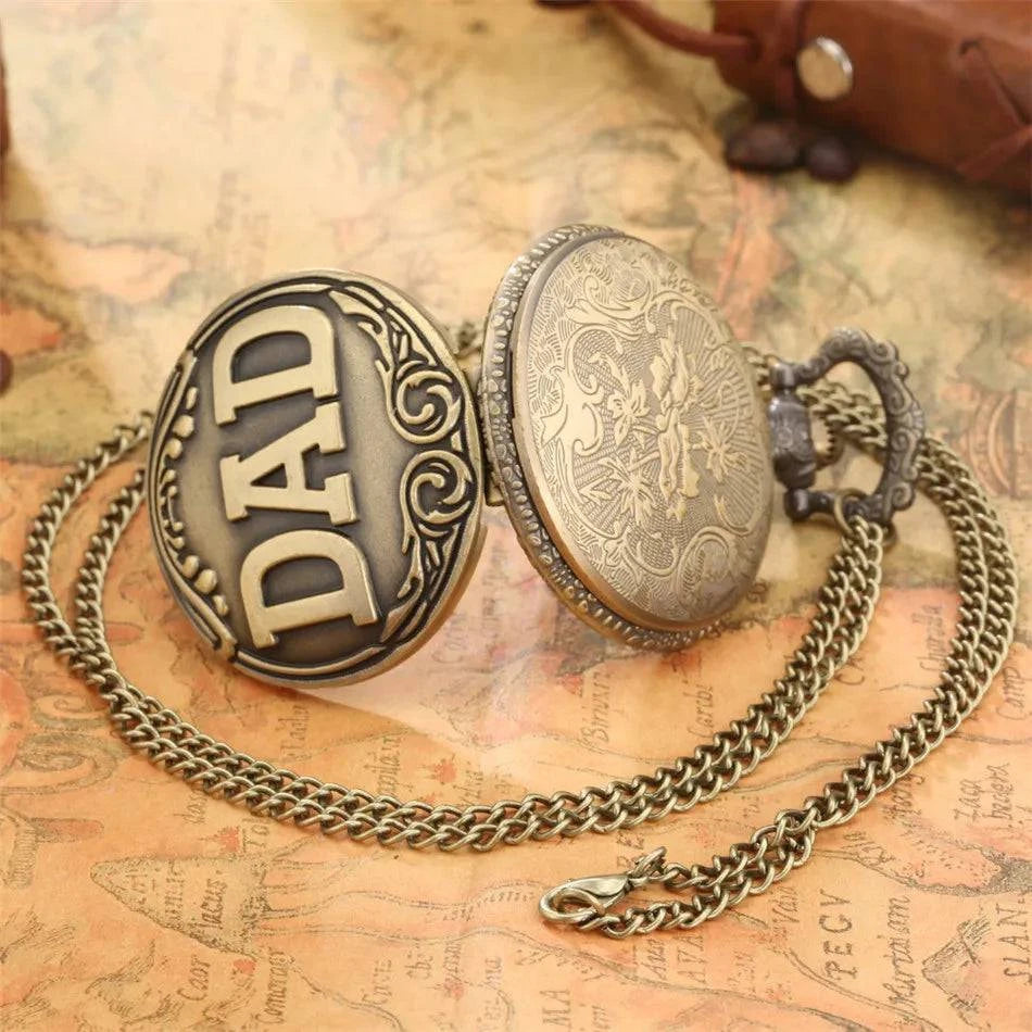 Vintage Bronze Dad Carving Fashion Quartz Pocket Watch - Perfect Father's Day Gift - Home Fads