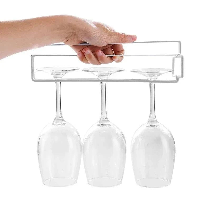 Wall Mounted Wine Glass Rack - No-Drill Hanging Stemware Storage Shelf - Home Fads