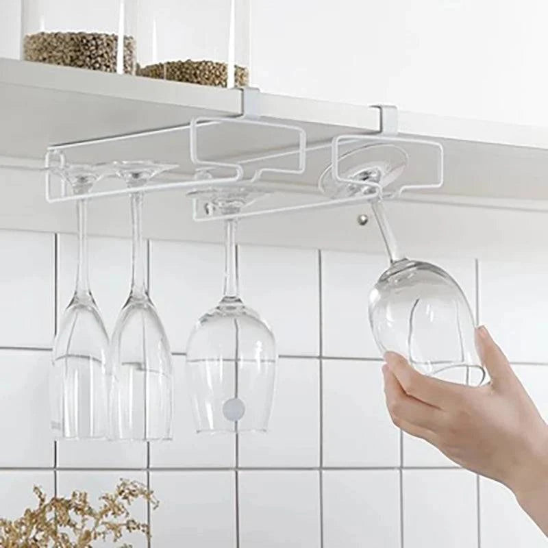 Wall Mounted Wine Glass Rack - No-Drill Hanging Stemware Storage Shelf - Home Fads