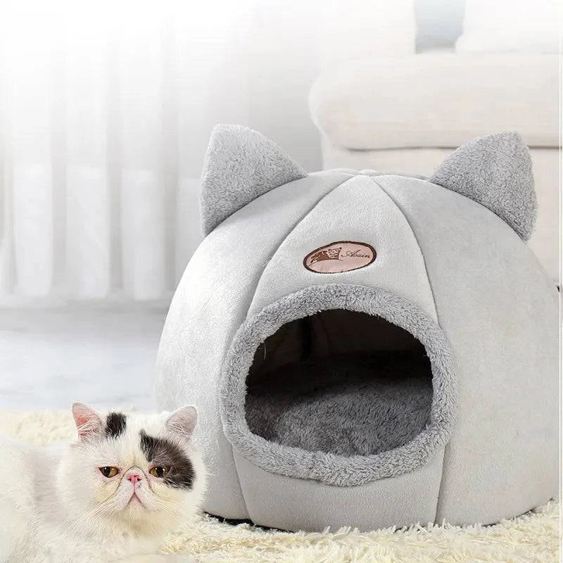 Warm Short Plush Pet Tent: Cozy House for Small Dogs and Cats - Comfortable Cave Bed with Removable Washable Cushion - Home Fads