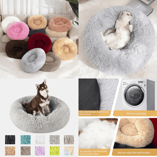 Washable Plush Donut Pet Bed – Soft Round Sleeping Cushion for Dogs and Cats - Home Fads