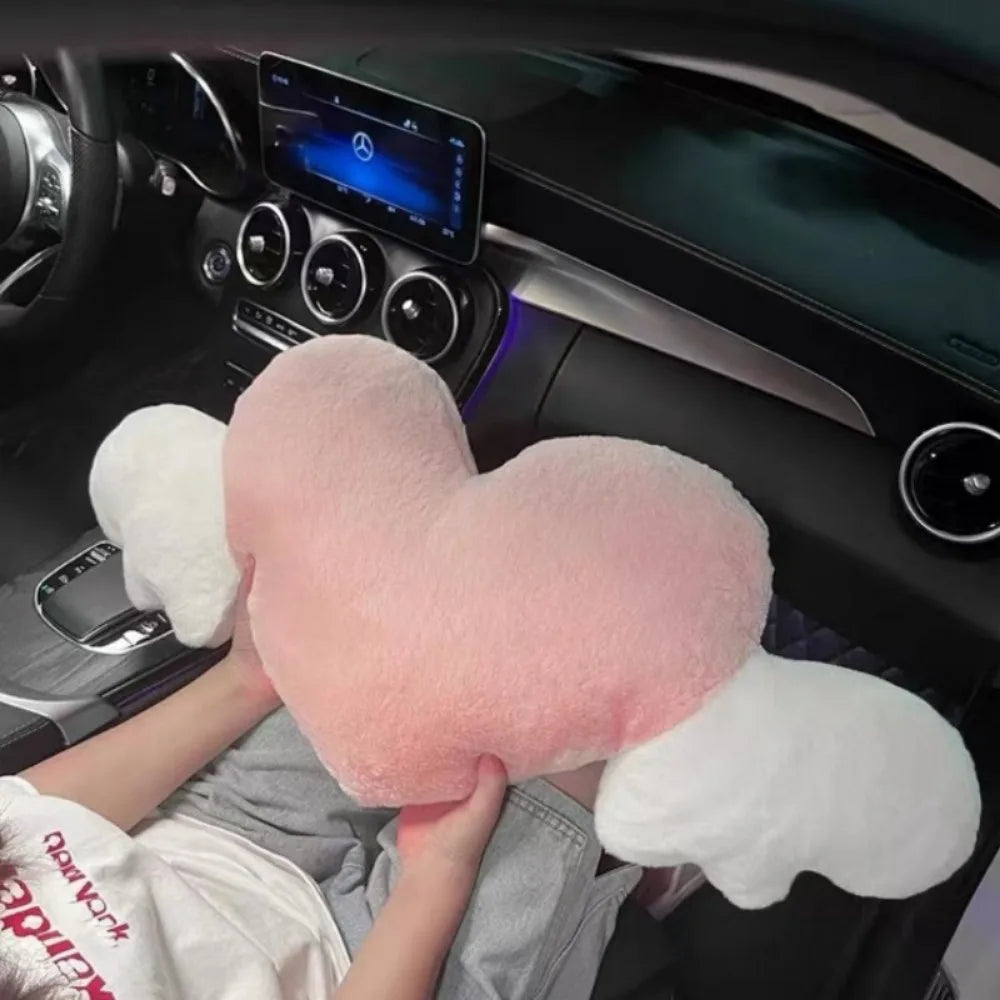 Winged Heart Car Seat Neck Pillow – Plush Comfort with Elastic Strap – Ideal Valentine’s Day & Special Occasion Gift - Home Fads