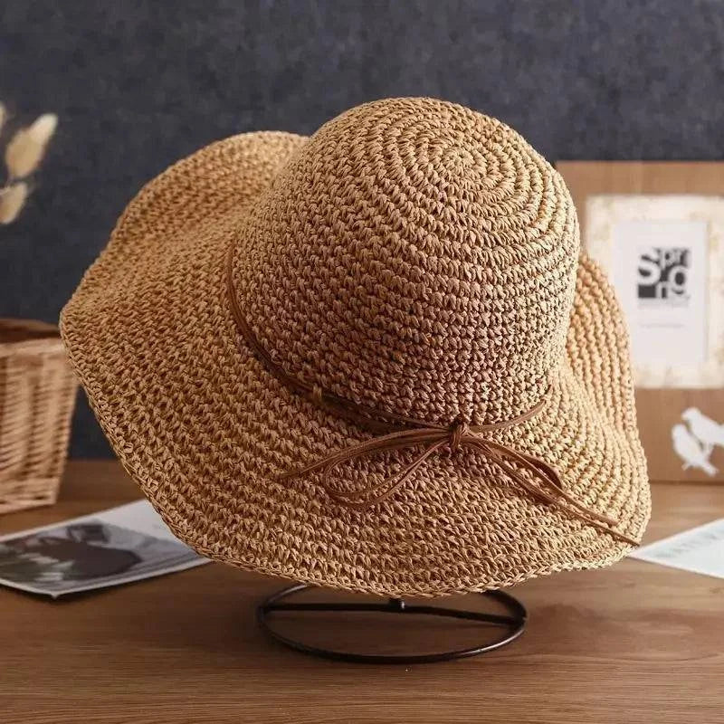 Women's Foldable Straw Beach Sun Hat with Bow Detail - Perfect for Summer Outdoor Adventures - Home Fads