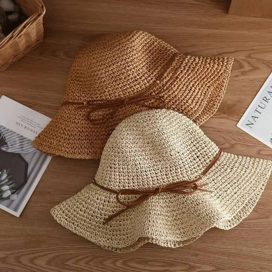 Women's Foldable Straw Beach Sun Hat with Bow Detail - Perfect for Summer Outdoor Adventures - Home Fads