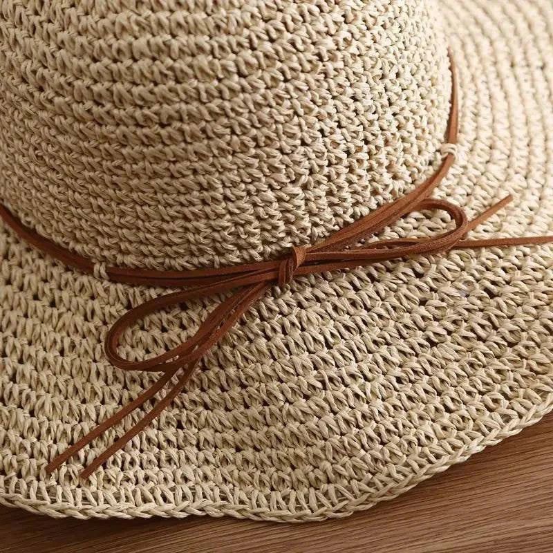 Women's Foldable Straw Beach Sun Hat with Bow Detail - Perfect for Summer Outdoor Adventures - Home Fads