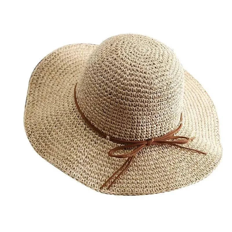 Women's Foldable Straw Beach Sun Hat with Bow Detail - Perfect for Summer Outdoor Adventures - Home Fads