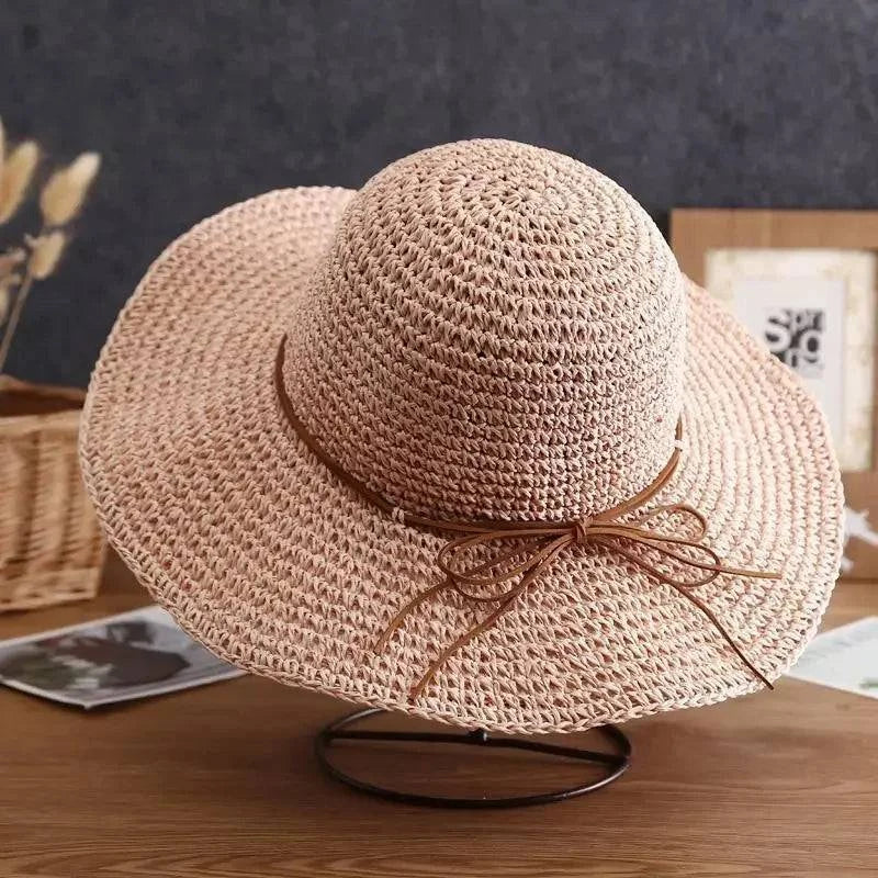 Women's Foldable Straw Beach Sun Hat with Bow Detail - Perfect for Summer Outdoor Adventures - Home Fads