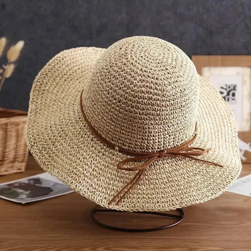 Women's Foldable Straw Beach Sun Hat with Bow Detail - Perfect for Summer Outdoor Adventures - Home Fads