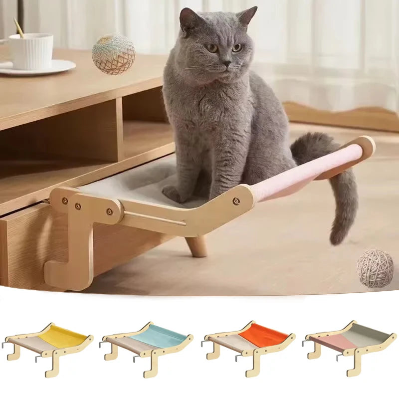 Wooden Cat Window Hammock Bed – Detachable Hanging Perch with Washable Cotton Canvas, Easy No-Drill Installation, Holds up to 40 lbs - Home Fads