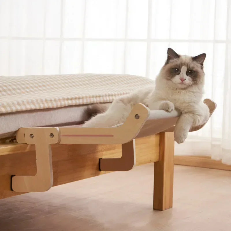 Wooden Cat Window Hammock Bed – Detachable Hanging Perch with Washable Cotton Canvas, Easy No-Drill Installation, Holds up to 40 lbs - Home Fads