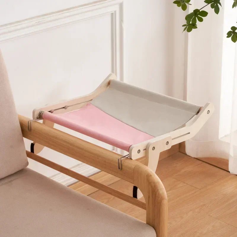 Wooden Cat Window Hammock Bed – Detachable Hanging Perch with Washable Cotton Canvas, Easy No-Drill Installation, Holds up to 40 lbs - Home Fads