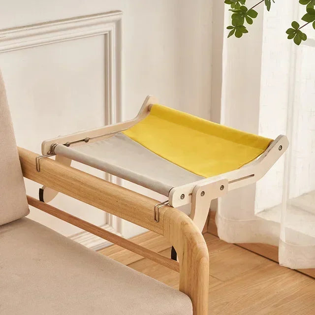 Wooden Cat Window Hammock Bed – Detachable Hanging Perch with Washable Cotton Canvas, Easy No-Drill Installation, Holds up to 40 lbs - Home Fads