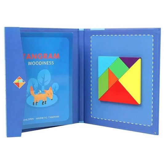 Wooden Geometric Magnetic Tangram Puzzle Book - Educational Toy for Children - Home Fads