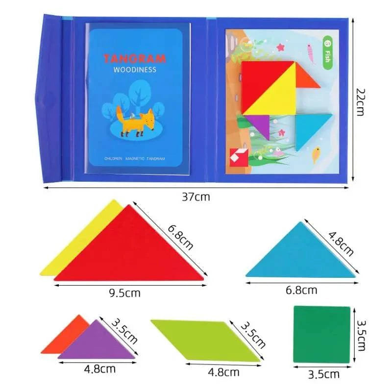 Wooden Geometric Magnetic Tangram Puzzle Book - Educational Toy for Children - Home Fads
