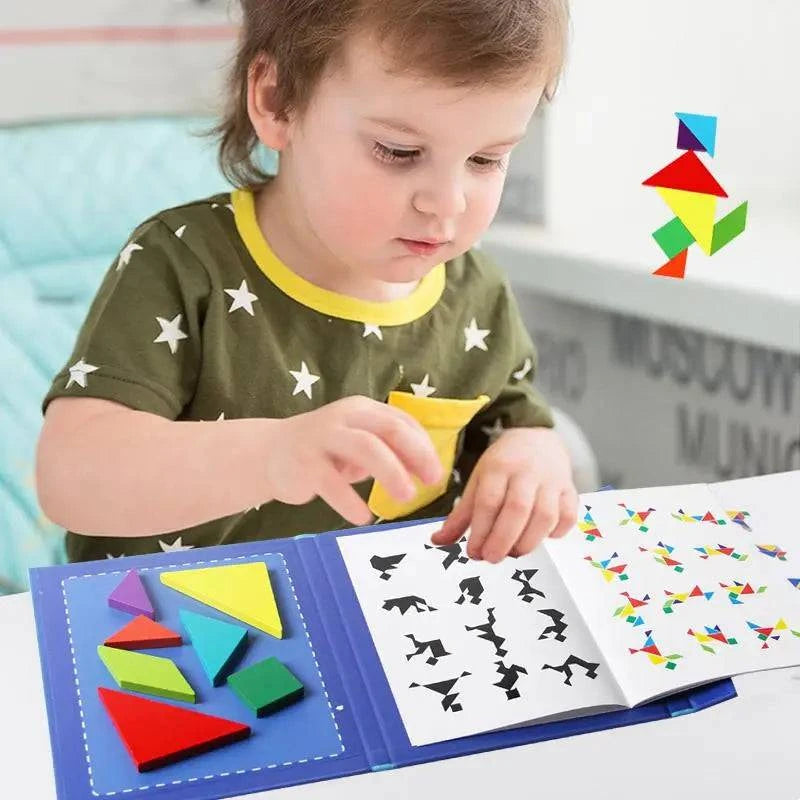Wooden Geometric Magnetic Tangram Puzzle Book - Educational Toy for Children - Home Fads