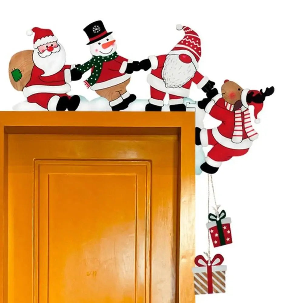 Wooden Holiday Door Frame Décor – Santa, Snowman, and Reindeer Design – Festive Wooden Pendant for Home, Party, and Seasonal Decoration - Home Fads