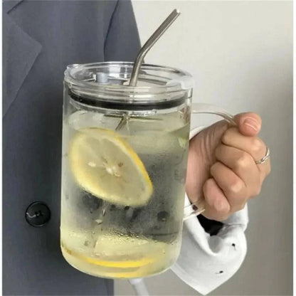 1-Liter Glass Tumbler with Lid and Straw - Versatile for Coffee Cup, Milk, Juice, Transparent Drinkware - Home Fads 