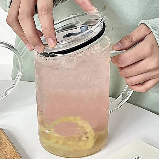 1-Liter Glass Tumbler with Lid and Straw - Versatile for Coffee Cup, Milk, Juice, Transparent Drinkware - Home Fads 