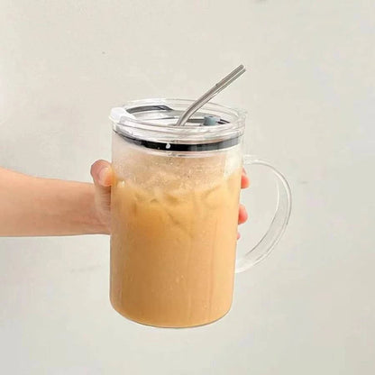 1-Liter Glass Tumbler with Lid and Straw - Versatile for Coffee Cup, Milk, Juice, Transparent Drinkware - Home Fads 