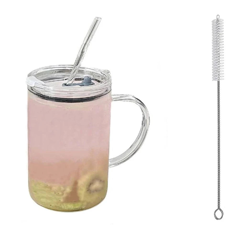 1-Liter Glass Tumbler with Lid and Straw - Versatile for Coffee Cup, Milk, Juice, Transparent Drinkware - Home Fads 