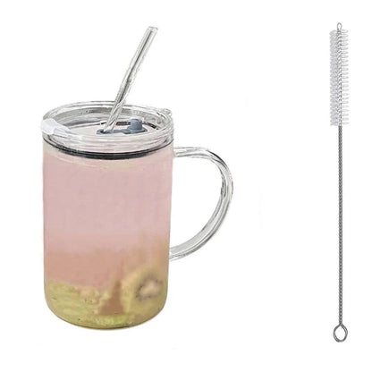 1-Liter Glass Tumbler with Lid and Straw - Versatile for Coffee Cup, Milk, Juice, Transparent Drinkware - Home Fads 