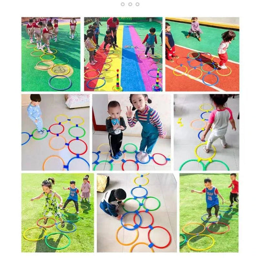 Children's Outdoor Fitness and Coordination Training Set - 10 Jump Hoops with Connectors for Park Activities - Home Fads 