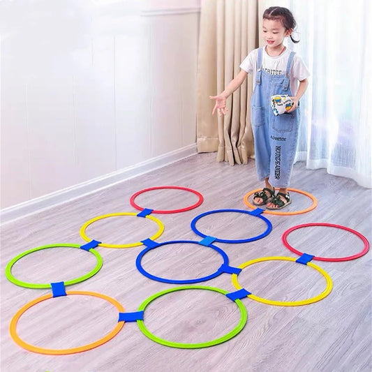 10 Interlocking Jump Hoops – Children’s Indoor & Outdoor Fitness and Agility Training Set with Connectors – 3 Sizes for Ages 2+ - Home Fads 