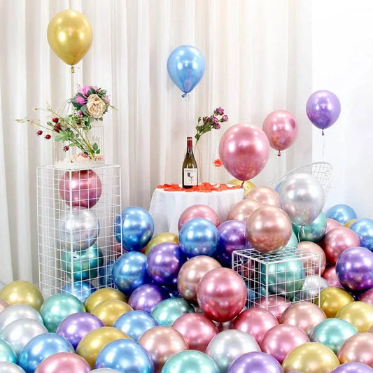 10-Piece Metallic Latex Balloon Set – Stylish Round Balloons in 5", 10", and 12" Sizes for Holiday, Wedding, and Event Decorations - Home Fads 