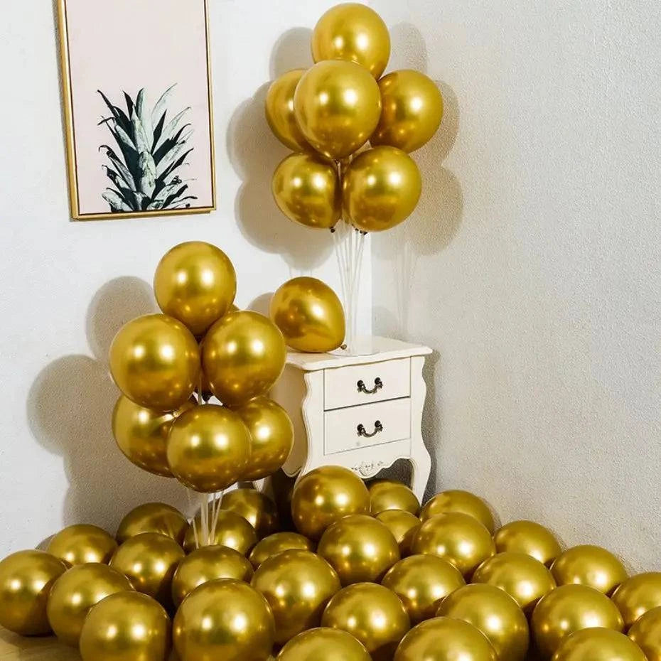 10-Piece Metallic Latex Balloon Set – Stylish Round Balloons in 5", 10", and 12" Sizes for Holiday, Wedding, and Event Decorations - Home Fads 