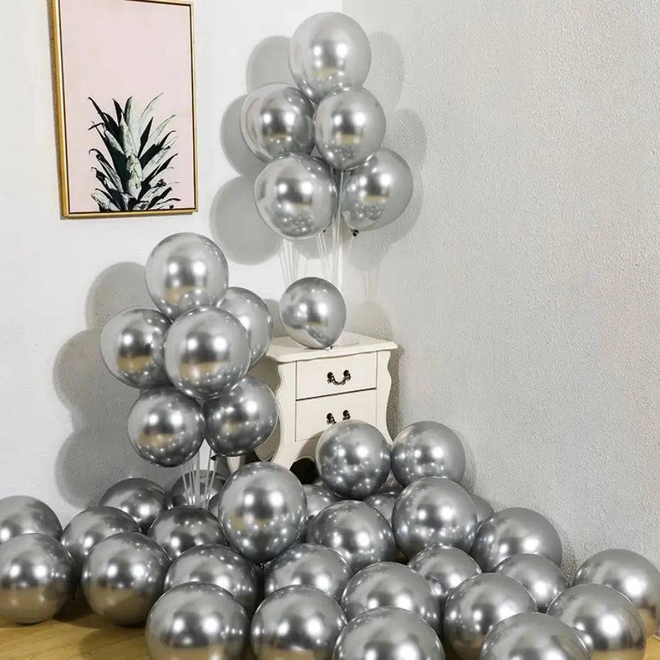 10-Piece Metallic Latex Balloon Set – Stylish Round Balloons in 5", 10", and 12" Sizes for Holiday, Wedding, and Event Decorations - Home Fads 