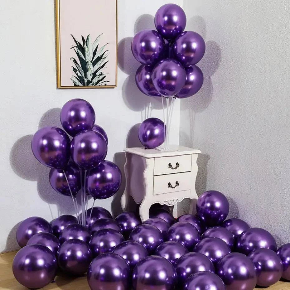 10-Piece Metallic Latex Balloon Set – Stylish Round Balloons in 5", 10", and 12" Sizes for Holiday, Wedding, and Event Decorations - Home Fads 