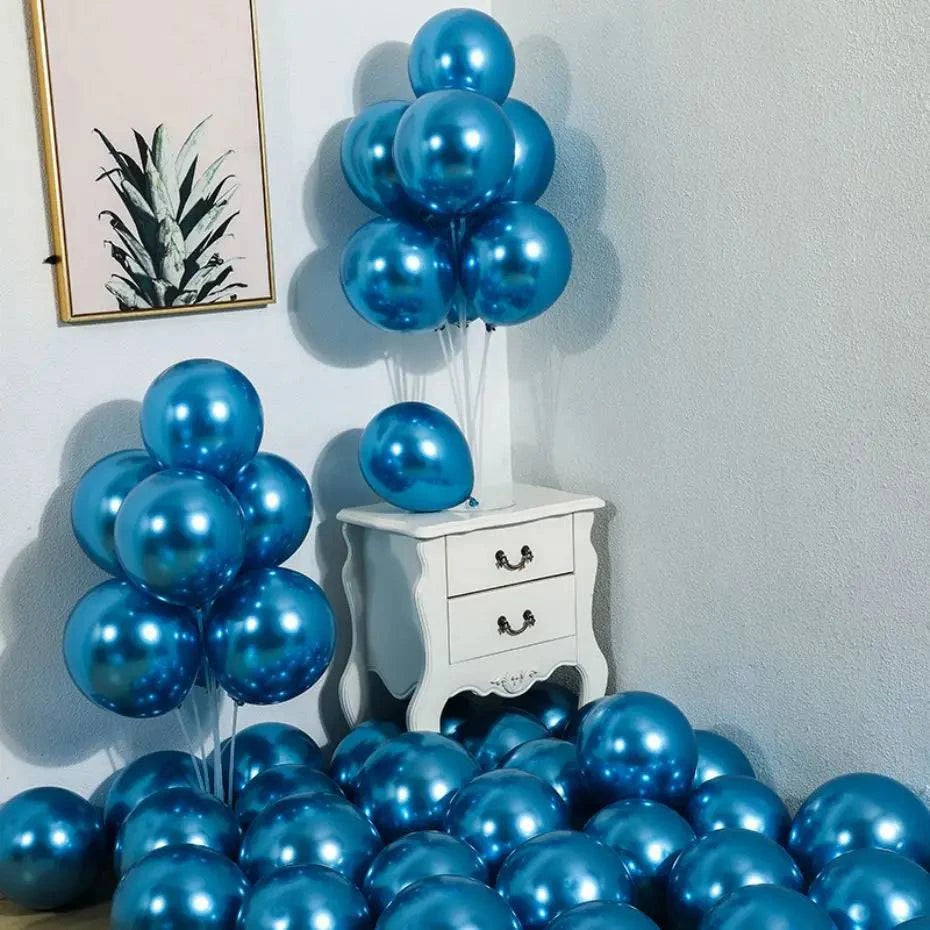 10-Piece Metallic Latex Balloon Set – Stylish Round Balloons in 5", 10", and 12" Sizes for Holiday, Wedding, and Event Decorations - Home Fads 