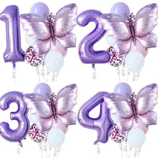 10-Piece Purple Butterfly 40-Inch Number Balloon Set - Perfect for Baby Showers, Birthdays, and Party Decorations - Home Fads 