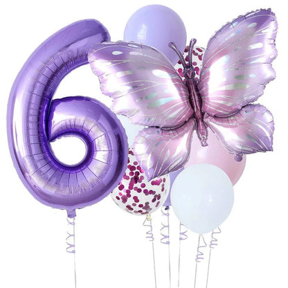 10-Piece Purple Butterfly 40-Inch Number Balloon Set - Perfect for Baby Showers, Birthdays, and Party Decorations - Home Fads 