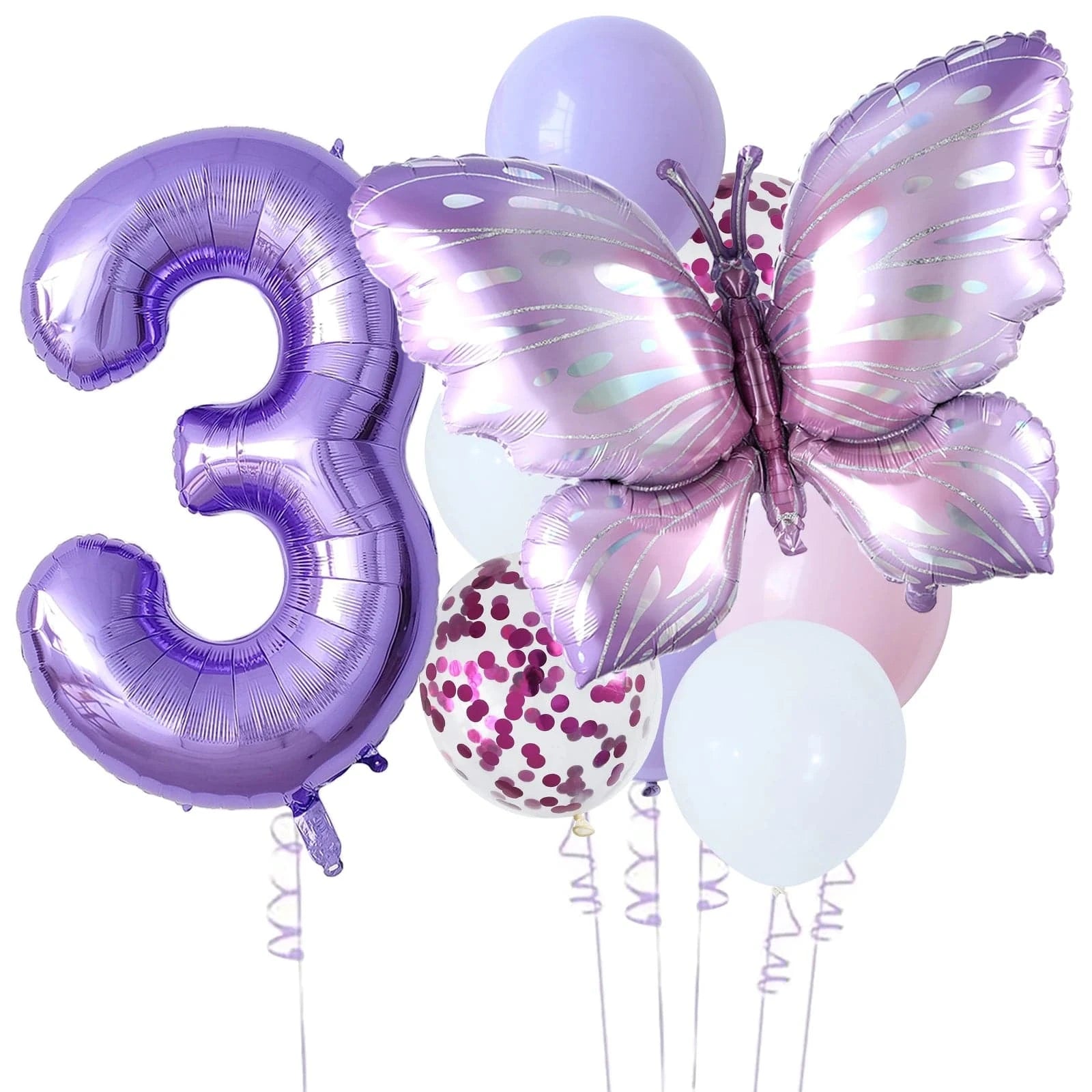 10-Piece Purple Butterfly 40-Inch Number Balloon Set - Perfect for Baby Showers, Birthdays, and Party Decorations - Home Fads 