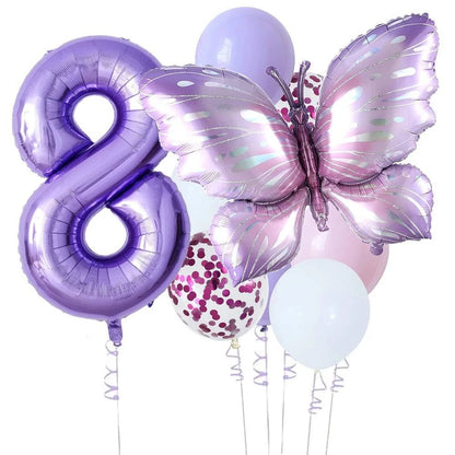 10-Piece Purple Butterfly 40-Inch Number Balloon Set - Perfect for Baby Showers, Birthdays, and Party Decorations - Home Fads 