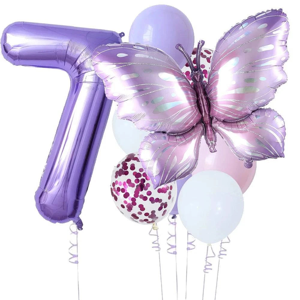 10-Piece Purple Butterfly 40-Inch Number Balloon Set - Perfect for Baby Showers, Birthdays, and Party Decorations - Home Fads 
