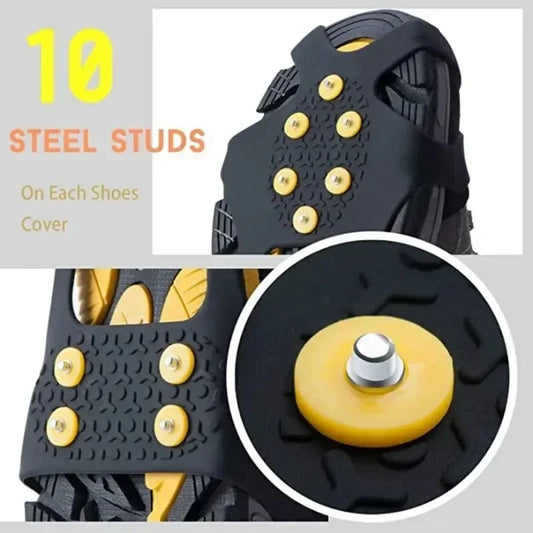 10-Stud Crampon Ice and Snow Traction Cleats – Heavy-Duty Anti-Slip Spikes for Boots, Ideal for Winter Hiking and Climbing - Home Fads 