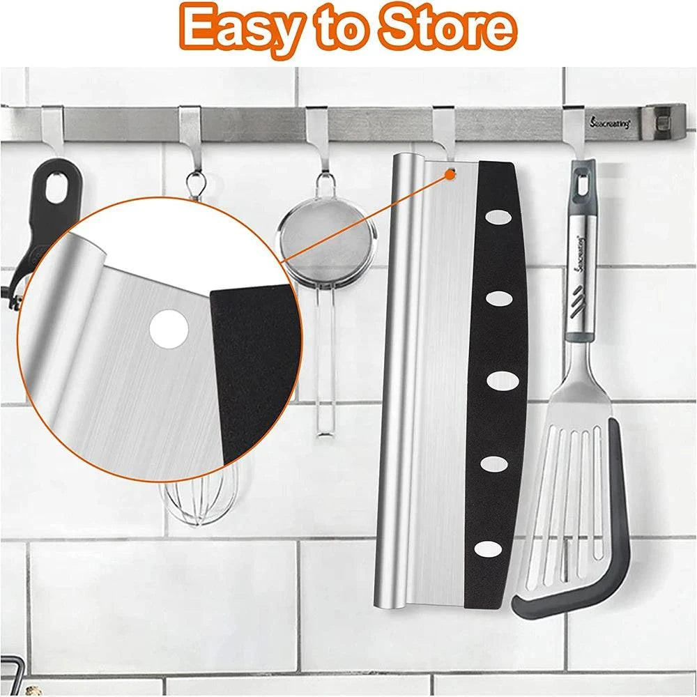 14-inch Stainless Steel Pizza Rocker Cutter - Versatile Tool for Pizza, Cheese, Cake, Bread, Herbs, and More - Home Fads 