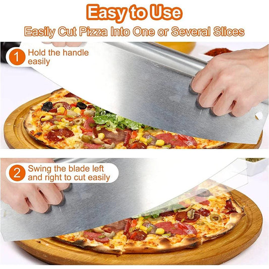 14-inch Stainless Steel Pizza Rocker Cutter - Versatile Tool for Pizza, Cheese, Cake, Bread, Herbs, and More - Home Fads 