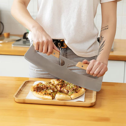 14-inch Stainless Steel Pizza Rocker Cutter - Versatile Tool for Pizza, Cheese, Cake, Bread, Herbs, and More - Home Fads 