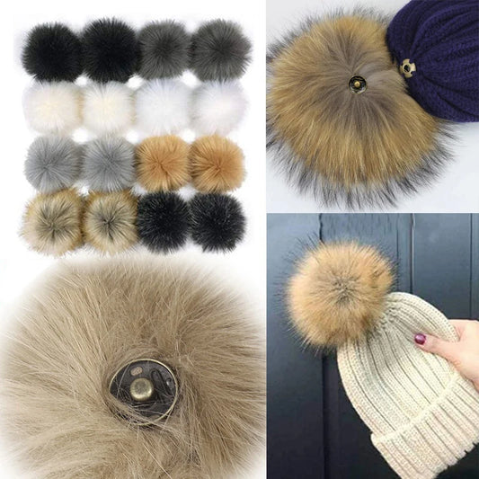 2-Pack Faux Fox Fur Pompoms – 12 cm Soft Snap-On Fluffy Balls for DIY Hats, Shoes, Crafts & Beanie Accessories - Home Fads 