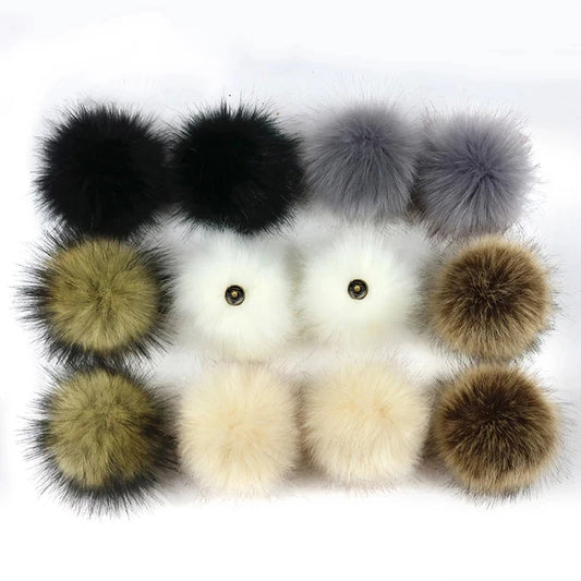 2-Pack Faux Fox Fur Pompoms – 12 cm Soft Snap-On Fluffy Balls for DIY Hats, Shoes, Crafts & Beanie Accessories - Home Fads 