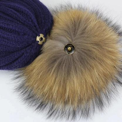 2-Pack Faux Fox Fur Pompoms – 12 cm Soft Snap-On Fluffy Balls for DIY Hats, Shoes, Crafts & Beanie Accessories - Home Fads 